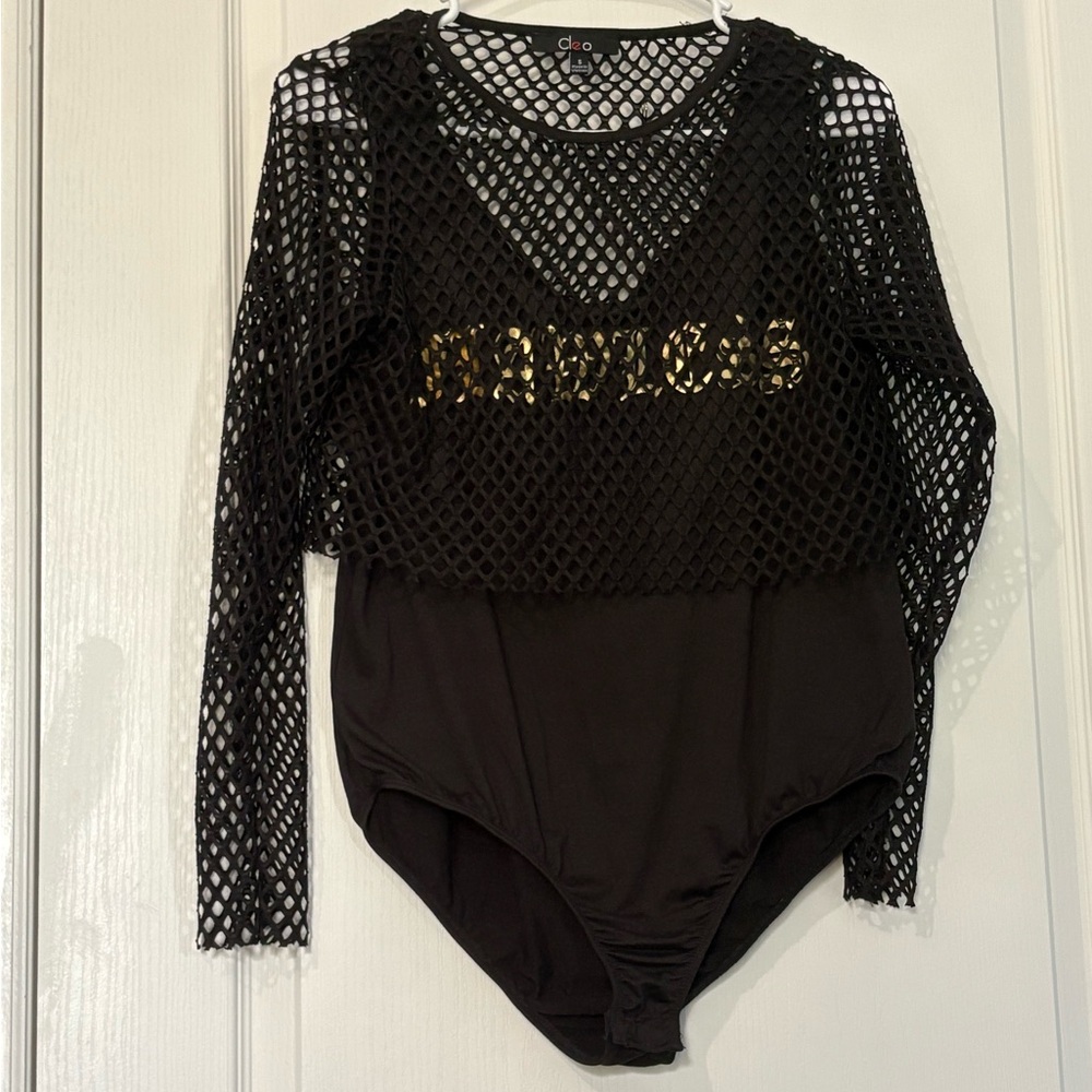 Cleo Black Bodysuit One Piece with Mesh Detailing